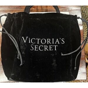 Victorias Secret Black Felt Bling‎ Shoulder Bag Double Tassels Cinch Close New